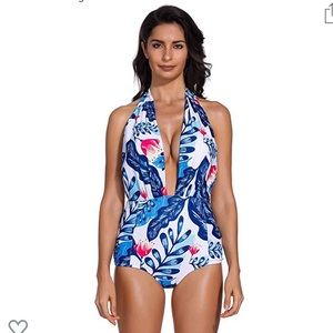 Backless deep plunge high waisted swim suit XL